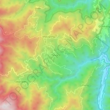 Carte topographique Tinoc, altitude, relief