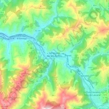 Carte topographique San Martín del Rey Aurelio, altitude, relief