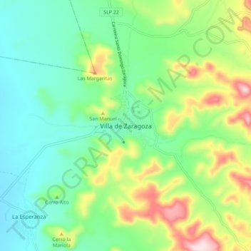 Carte topographique Villa de Zaragoza, altitude, relief