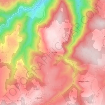 Carte topographique Les Granges, altitude, relief