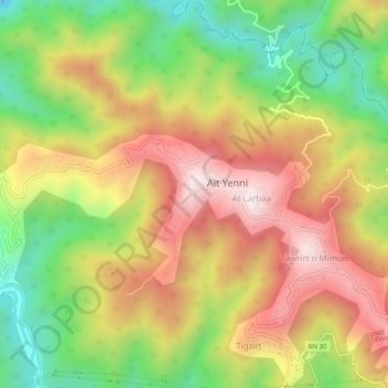 Carte topographique Aït Lahcen, altitude, relief