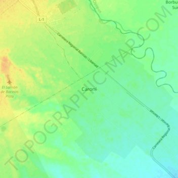 Carte topographique Caroní, altitude, relief