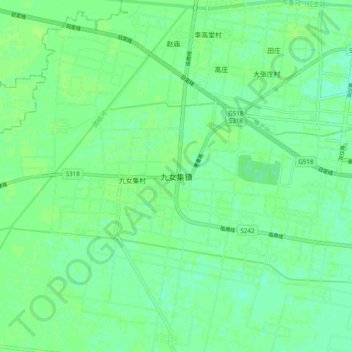 Carte topographique Jiunvji, altitude, relief