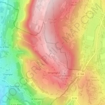 Carte topographique Plateau de Vergongeat, altitude, relief