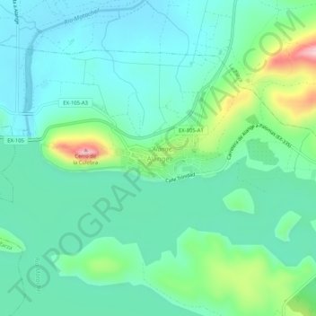 Carte topographique Alange, altitude, relief
