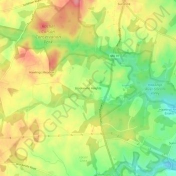 Carte topographique Brookeville Heights, altitude, relief