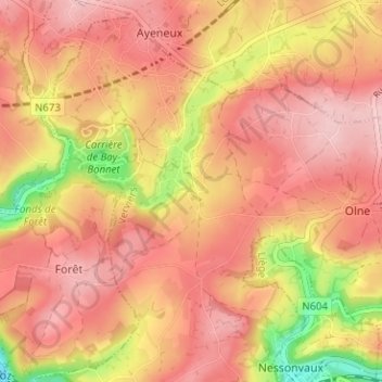 Carte topographique Saint-Hadelin, altitude, relief