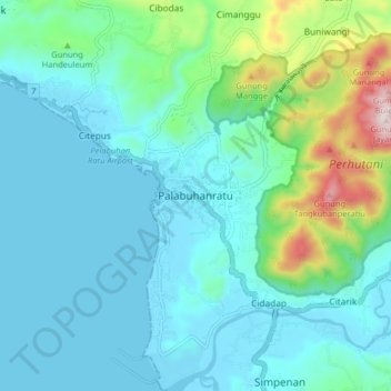 Carte topographique Palabuhanratu, altitude, relief