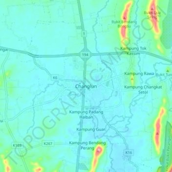 Carte topographique Changlun, altitude, relief