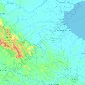Carte topographique Tebing Tinggi, altitude, relief