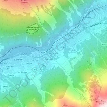 Carte topographique Vers le Nant, altitude, relief