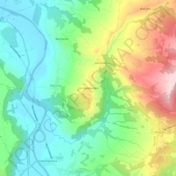 Carte topographique San Bartolomeo, altitude, relief