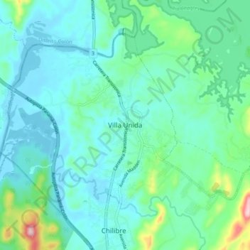 Carte topographique Villa Unida, altitude, relief