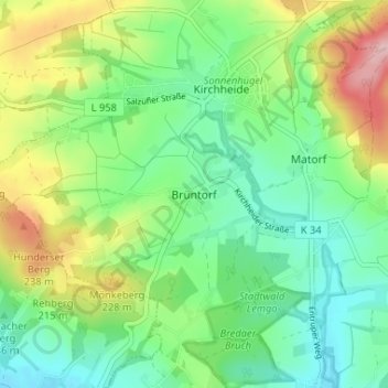Carte topographique Brüntorf, altitude, relief