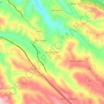 Carte topographique Donnici Inferiore, altitude, relief
