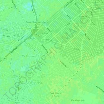 Carte topographique Lidher, altitude, relief