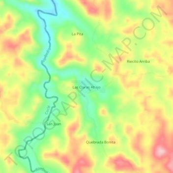 Carte topographique Las Claras Abajo, altitude, relief