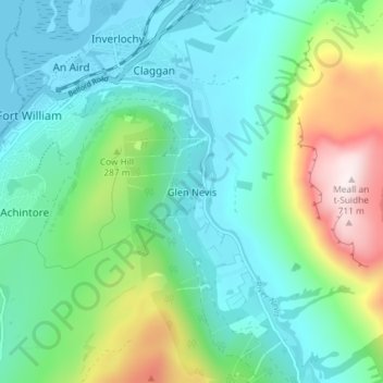 Carte topographique Glen Nevis, altitude, relief