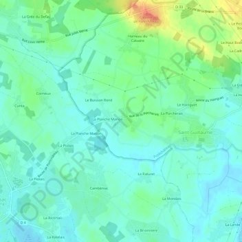 Carte topographique Callac, altitude, relief
