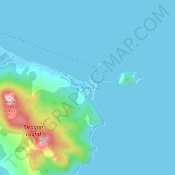 Carte topographique Buaya, altitude, relief