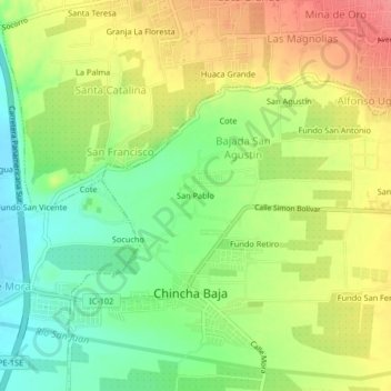Carte topographique San Pablo, altitude, relief