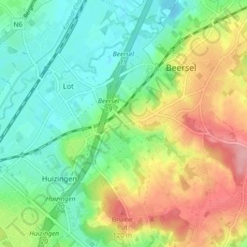 Carte topographique Kesterbeek, altitude, relief