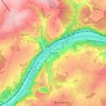 Carte topographique Sclayn, altitude, relief