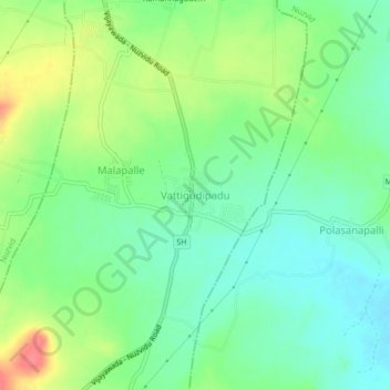 Carte topographique Vattigudipadu, altitude, relief