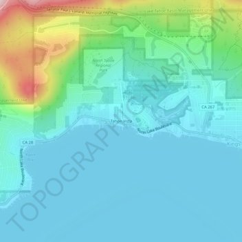 Carte topographique Tahoe Vista, altitude, relief