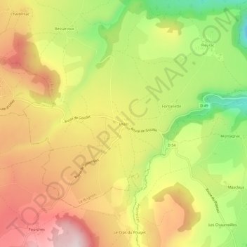 Carte topographique Ussel, altitude, relief
