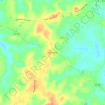 Carte topographique Springville, altitude, relief