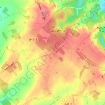 Carte topographique Birchley Heath, altitude, relief