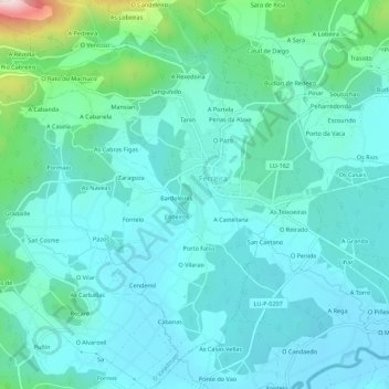 Carte topographique Pedrido, altitude, relief