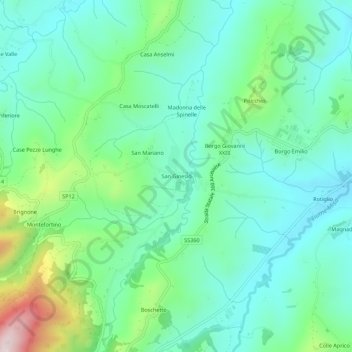 Carte topographique San Ginesio, altitude, relief