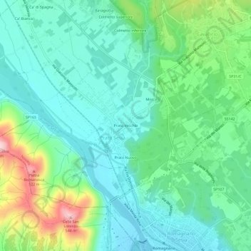 Carte topographique Prato Vecchio, altitude, relief