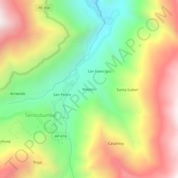 Carte topographique Mayocc, altitude, relief