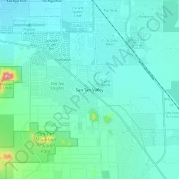 Carte topographique San Tan Valley, altitude, relief