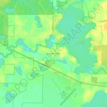 Carte topographique Mantowish Waters, altitude, relief
