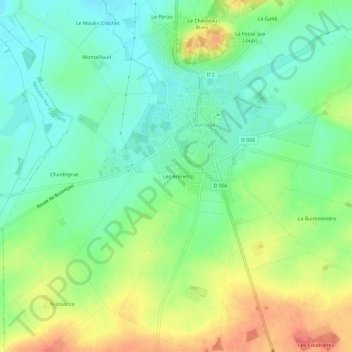 Carte topographique Les Arènes, altitude, relief