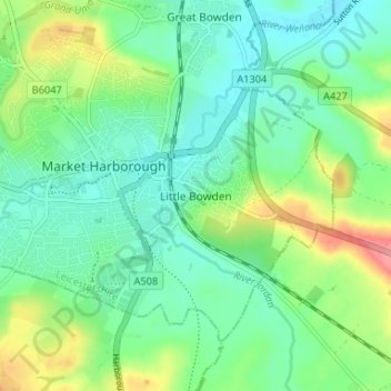 Carte topographique Little Bowden, altitude, relief