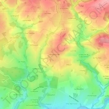 Carte topographique Montmeunier, altitude, relief