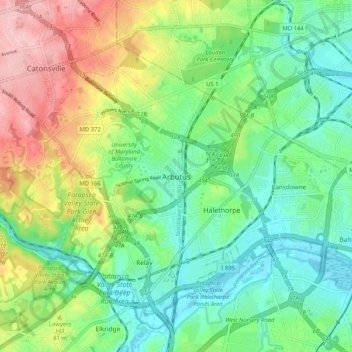 Carte topographique Arbutus, altitude, relief