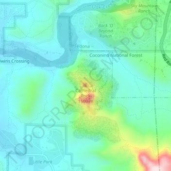 Carte topographique Cathedral Rock, altitude, relief