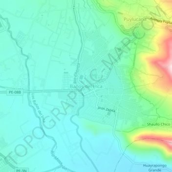 Carte topographique Baños del Inca, altitude, relief