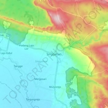 Carte topographique Singgahan, altitude, relief