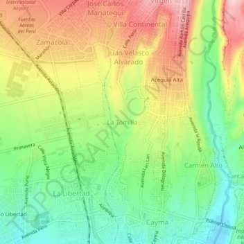 Carte topographique La Tomilla, altitude, relief