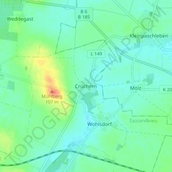 Carte topographique Crüchern, altitude, relief