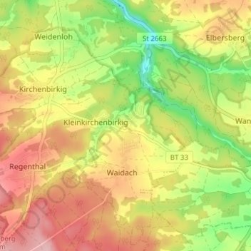 Carte topographique Kühlenfels, altitude, relief
