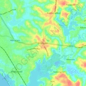 Carte topographique Kottiyam, altitude, relief