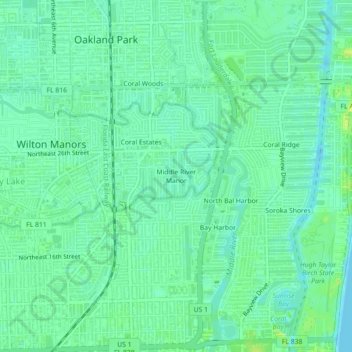Carte topographique Middle River Manor, altitude, relief